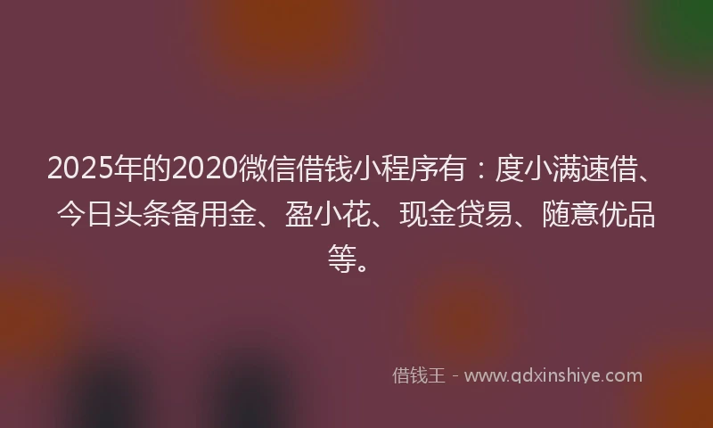 2025年的2020微信借钱小程序有：度小满速借、今日头条备用金、盈小花、现金贷易、随意优品等。