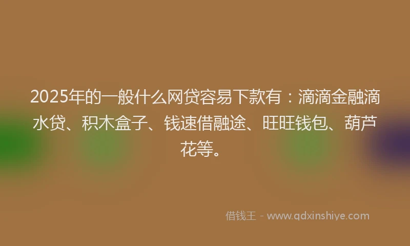 2025年的一般什么网贷容易下款有：滴滴金融滴水贷、积木盒子、钱速借融途、旺旺钱包、葫芦花等。