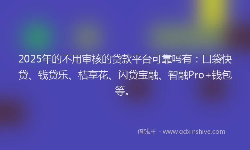 2025年的不用审核的贷款平台可靠吗有：口袋快贷、钱贷乐、桔享花、闪贷宝融、智融Pro+钱包等。