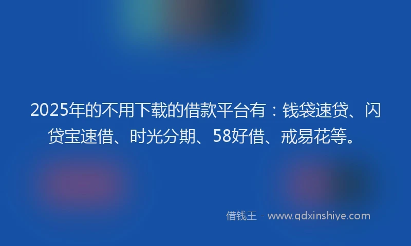 2025年的不用下载的借款平台有：钱袋速贷、闪贷宝速借、时光分期、58好借、戒易花等。