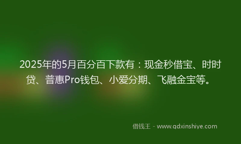 2025年的5月百分百下款有：现金秒借宝、时时贷、普惠Pro钱包、小爱分期、飞融金宝等。