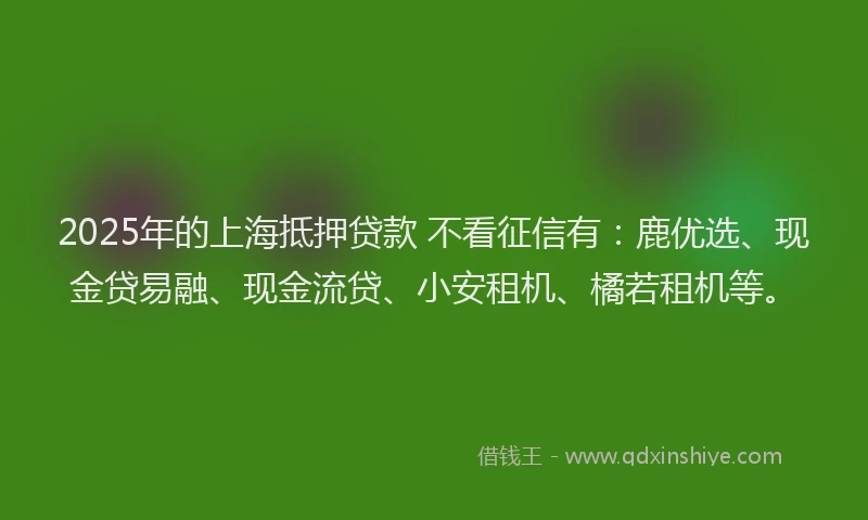 2025年的上海抵押贷款 不看征信有：鹿优选、现金贷易融、现金流贷、小安租机、橘若租机等。