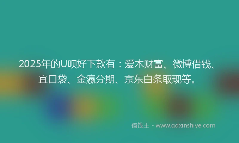 2025年的U呗好下款有：爱木财富、微博借钱、宜口袋、金瀛分期、京东白条取现等。