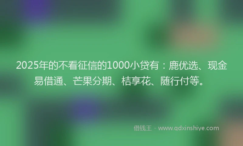 2025年的不看征信的1000小贷有：鹿优选、现金易借通、芒果分期、桔享花、随行付等。