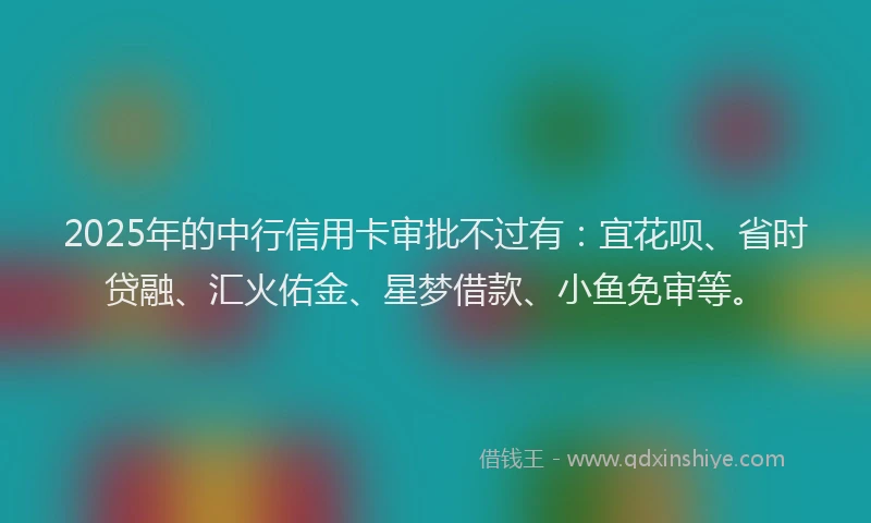 2025年的中行信用卡审批不过有：宜花呗、省时贷融、汇火佑金、星梦借款、小鱼免审等。