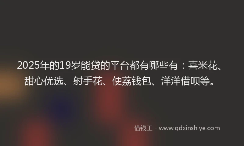 2025年的19岁能贷的平台都有哪些有：喜米花、甜心优选、射手花、便荔钱包、洋洋借呗等。