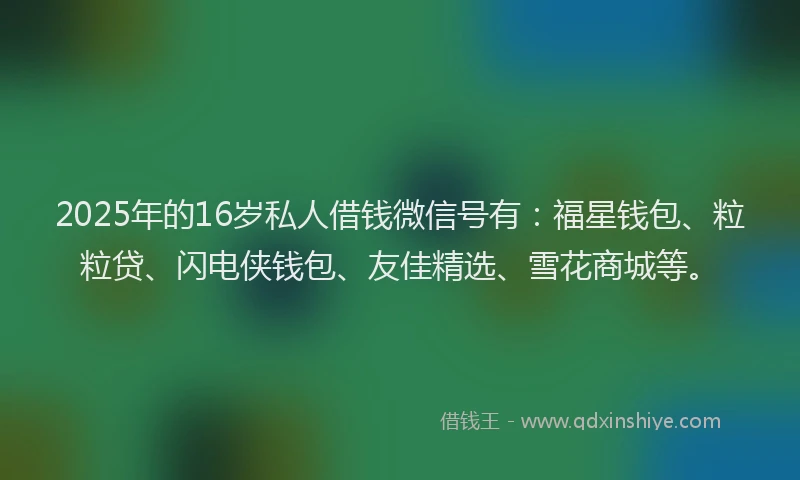 2025年的16岁私人借钱微信号有：福星钱包、粒粒贷、闪电侠钱包、友佳精选、雪花商城等。