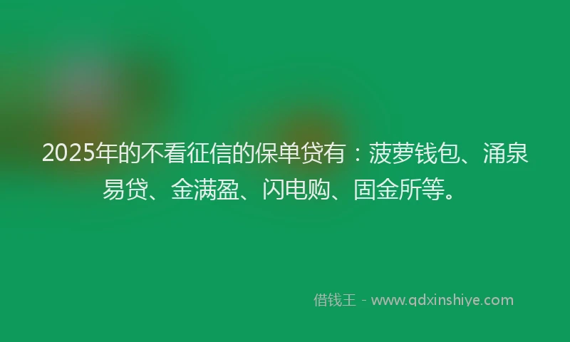 2025年的不看征信的保单贷有：菠萝钱包、涌泉易贷、金满盈、闪电购、固金所等。