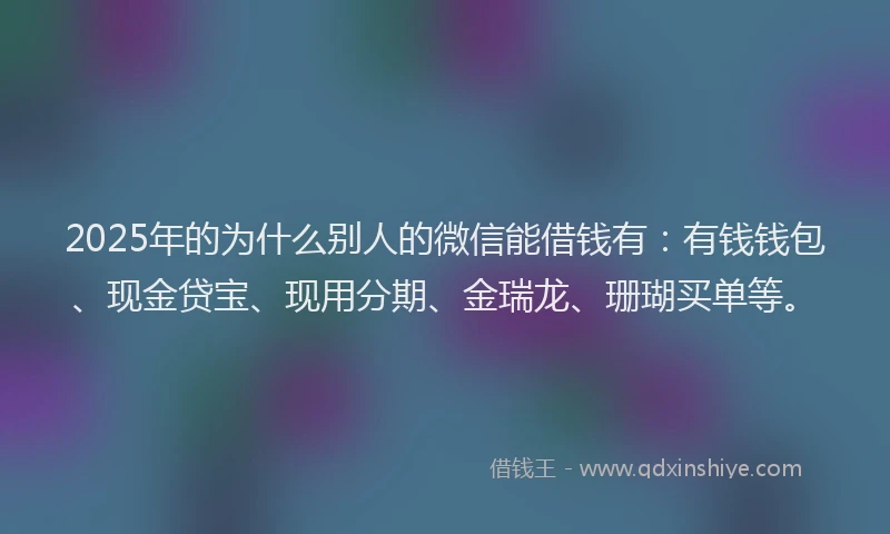 2025年的为什么别人的微信能借钱有：有钱钱包、现金贷宝、现用分期、金瑞龙、珊瑚买单等。