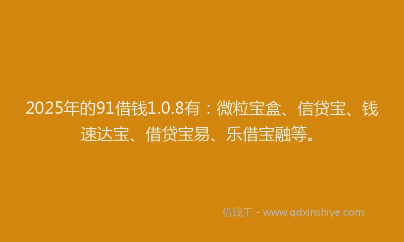 2025年的91借钱1.0.8有：微粒宝盒、信贷宝、钱速达宝、借贷宝易、乐借宝融等。