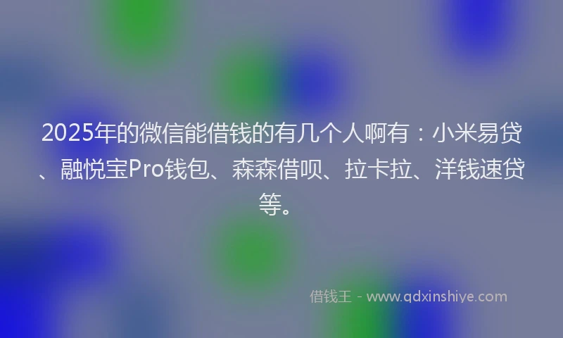 2025年的微信能借钱的有几个人啊有：小米易贷、融悦宝Pro钱包、森森借呗、拉卡拉、洋钱速贷等。