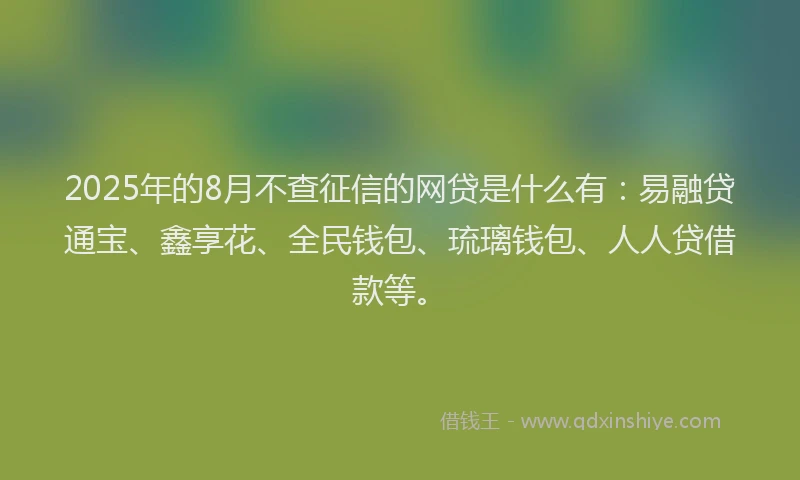 2025年的8月不查征信的网贷是什么有：易融贷通宝、鑫享花、全民钱包、琉璃钱包、人人贷借款等。