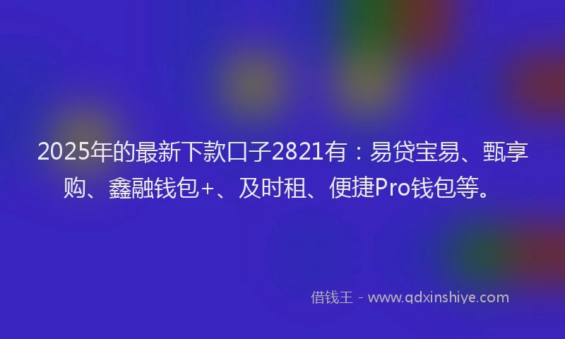 2025年的最新下款口子2821有：易贷宝易、甄享购、鑫融钱包+、及时租、便捷Pro钱包等。