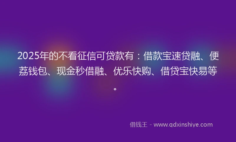 2025年的不看征信可贷款有：借款宝速贷融、便荔钱包、现金秒借融、优乐快购、借贷宝快易等。