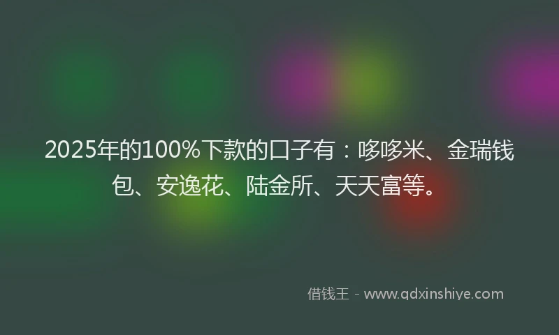 2025年的100%下款的口子有：哆哆米、金瑞钱包、安逸花、陆金所、天天富等。