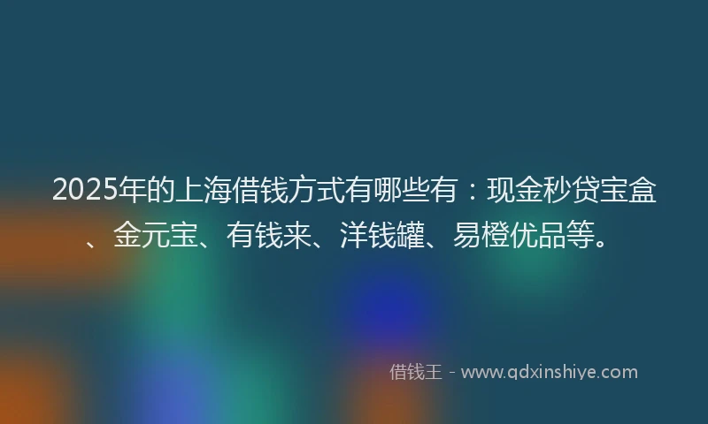 2025年的上海借钱方式有哪些有：现金秒贷宝盒、金元宝、有钱来、洋钱罐、易橙优品等。