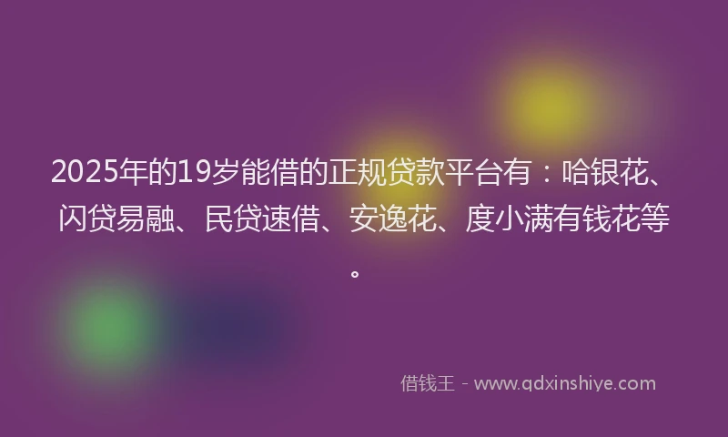2025年的19岁能借的正规贷款平台有：哈银花、闪贷易融、民贷速借、安逸花、度小满有钱花等。