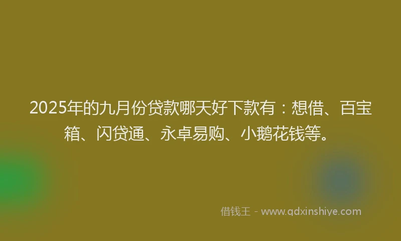 2025年的九月份贷款哪天好下款有：想借、百宝箱、闪贷通、永卓易购、小鹅花钱等。