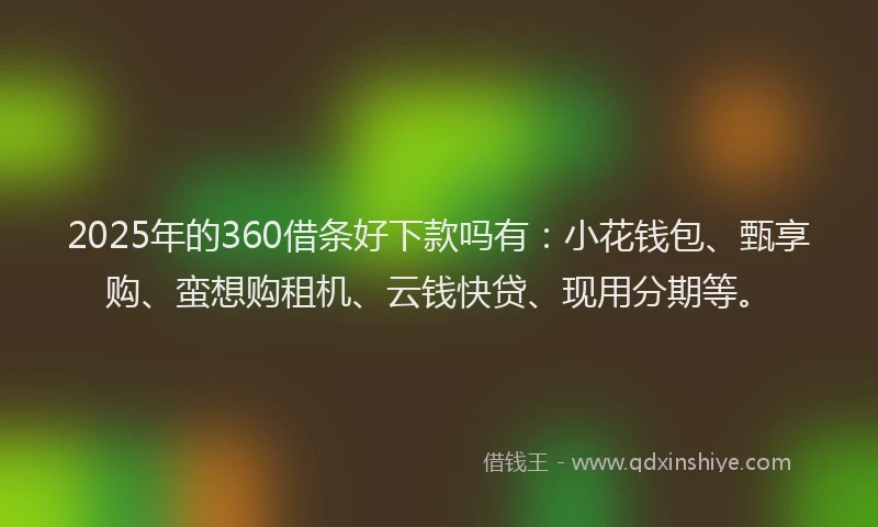 2025年的360借条好下款吗有：小花钱包、甄享购、蛮想购租机、云钱快贷、现用分期等。