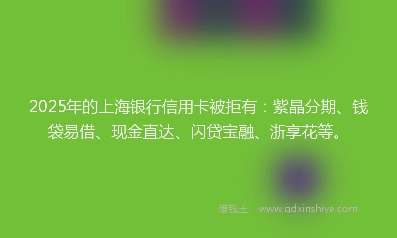 2025年的上海银行信用卡被拒有：紫晶分期、钱袋易借、现金直达、闪贷宝融、浙享花等。