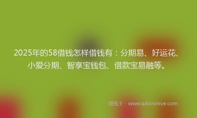 2025年的58借钱怎样借钱有：分期易、好运花、小爱分期、智享宝钱包、借款宝易融等。