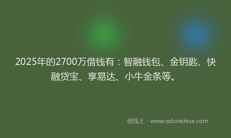 2025年的2700万借钱有：智融钱包、金钥匙、快融贷宝、享易达、小牛金条等。