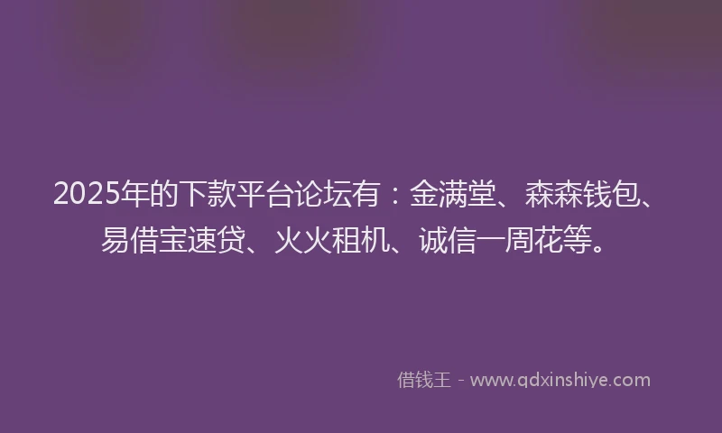 2025年的下款平台论坛有：金满堂、森森钱包、易借宝速贷、火火租机、诚信一周花等。