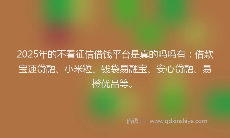 2025年的不看征信借钱平台是真的吗吗有：借款宝速贷融、小米粒、钱袋易融宝、安心贷融、易橙优品等。