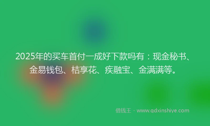 2025年的买车首付一成好下款吗有：现金秘书、金易钱包、桔享花、疾融宝、金满满等。