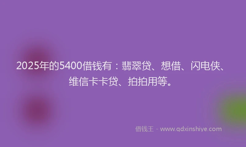 2025年的5400借钱有：翡翠贷、想借、闪电侠、维信卡卡贷、拍拍用等。