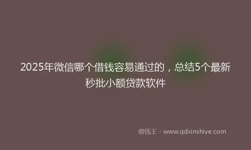 2025年微信哪个借钱容易通过的，总结5个最新秒批小额贷款软件