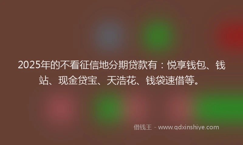 2025年的不看征信地分期贷款有：悦享钱包、钱站、现金贷宝、天浩花、钱袋速借等。