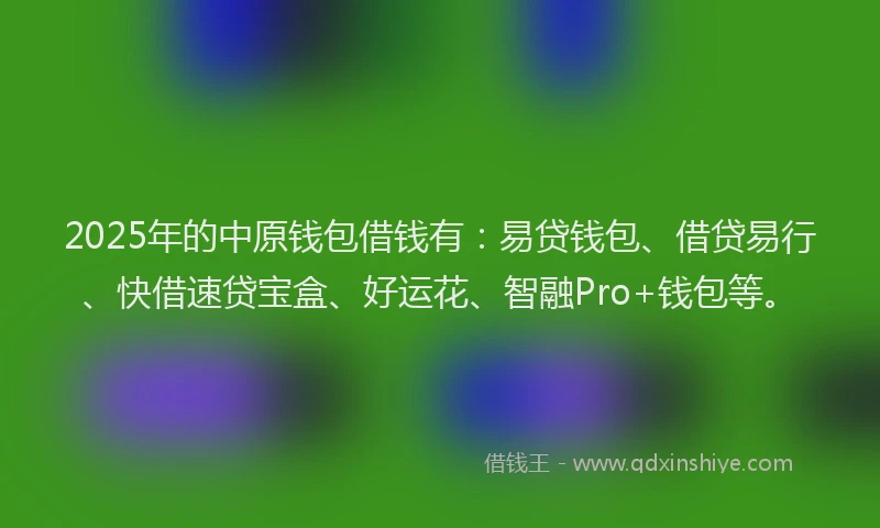 2025年的中原钱包借钱有：易贷钱包、借贷易行、快借速贷宝盒、好运花、智融Pro+钱包等。