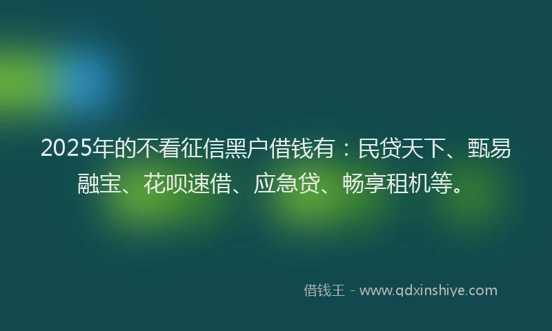 2025年的不看征信黑户借钱有：民贷天下、甄易融宝、花呗速借、应急贷、畅享租机等。