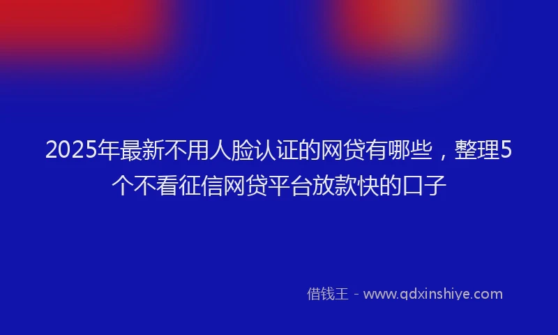 2025年最新不用人脸认证的网贷有哪些，整理5个不看征信网贷平台放款快的口子
