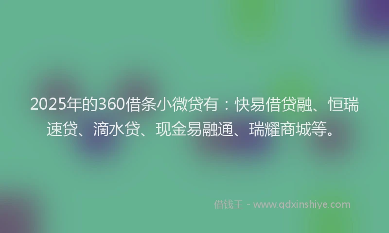 2025年的360借条小微贷有：快易借贷融、恒瑞速贷、滴水贷、现金易融通、瑞耀商城等。