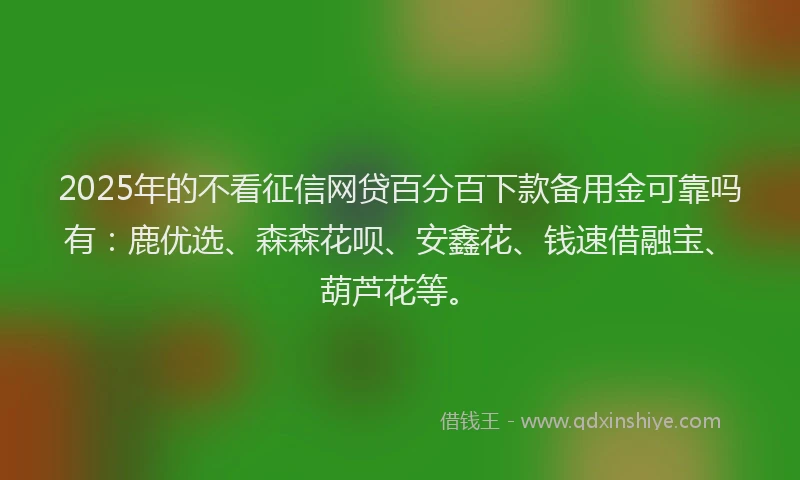2025年的不看征信网贷百分百下款备用金可靠吗有：鹿优选、森森花呗、安鑫花、钱速借融宝、葫芦花等。