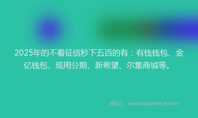 2025年的不看征信秒下五百的有：有钱钱包、金亿钱包、现用分期、新希望、尔集商城等。