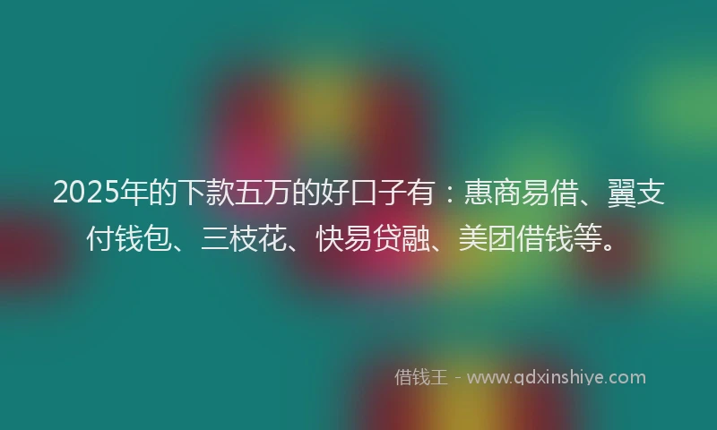2025年的下款五万的好口子有：惠商易借、翼支付钱包、三枝花、快易贷融、美团借钱等。