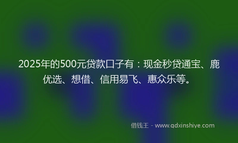 2025年的500元贷款口子有：现金秒贷通宝、鹿优选、想借、信用易飞、惠众乐等。