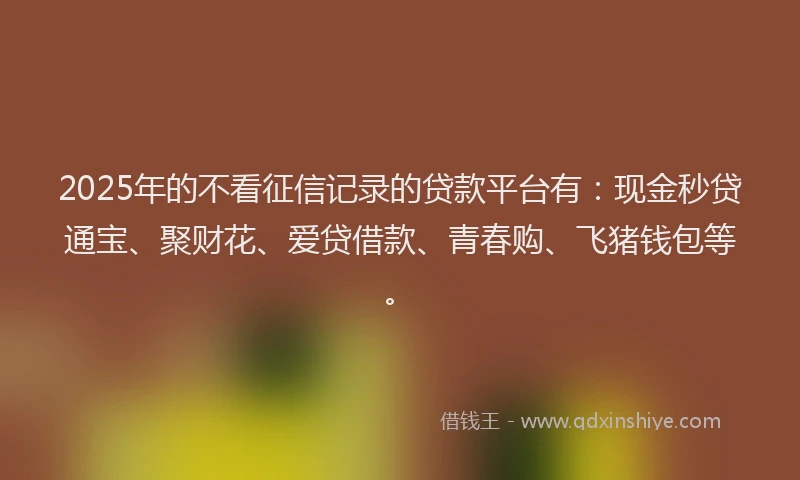 2025年的不看征信记录的贷款平台有：现金秒贷通宝、聚财花、爱贷借款、青春购、飞猪钱包等。