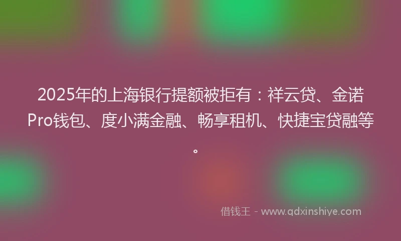 2025年的上海银行提额被拒有：祥云贷、金诺Pro钱包、度小满金融、畅享租机、快捷宝贷融等。