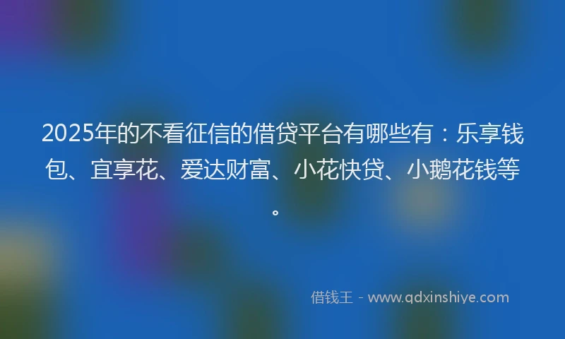 2025年的不看征信的借贷平台有哪些有：乐享钱包、宜享花、爱达财富、小花快贷、小鹅花钱等。