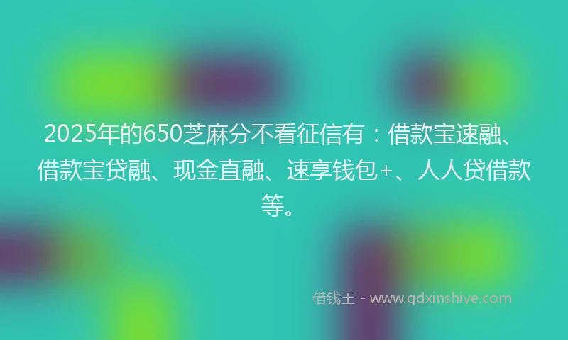2025年的650芝麻分不看征信有：借款宝速融、借款宝贷融、现金直融、速享钱包+、人人贷借款等。