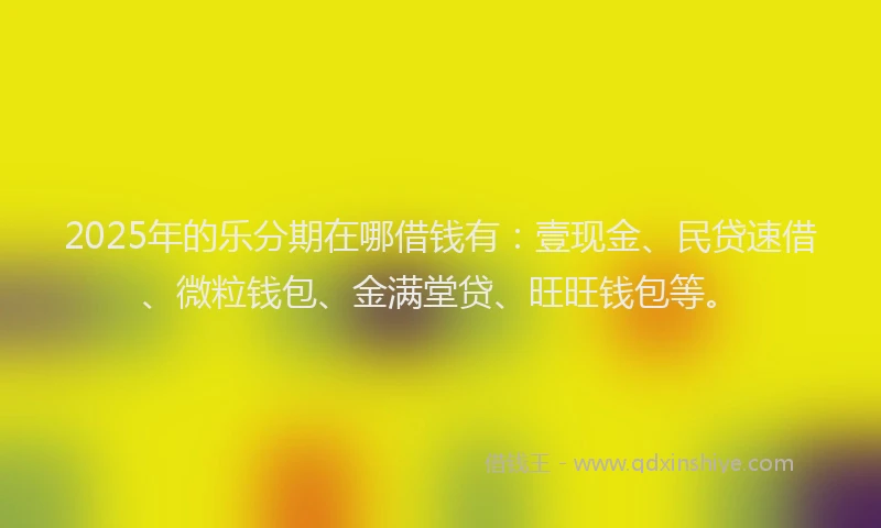 2025年的乐分期在哪借钱有：壹现金、民贷速借、微粒钱包、金满堂贷、旺旺钱包等。