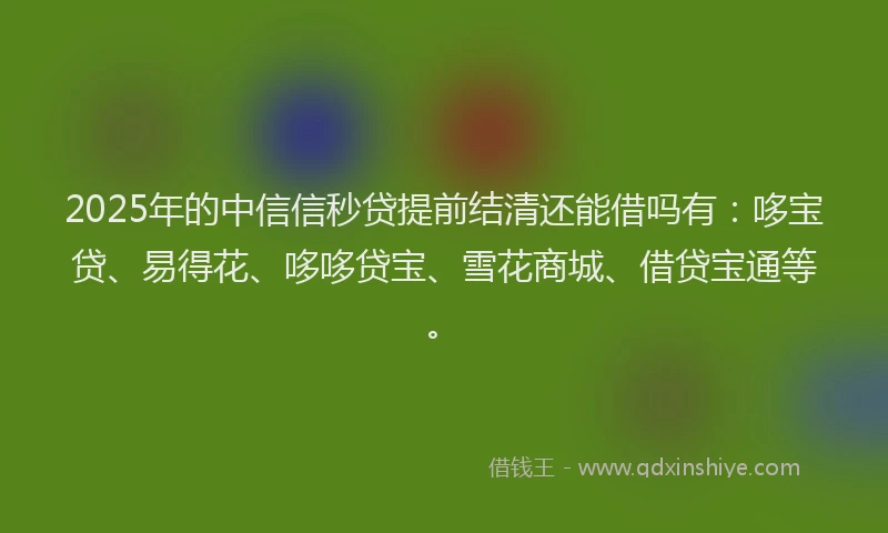 2025年的中信信秒贷提前结清还能借吗有：哆宝贷、易得花、哆哆贷宝、雪花商城、借贷宝通等。