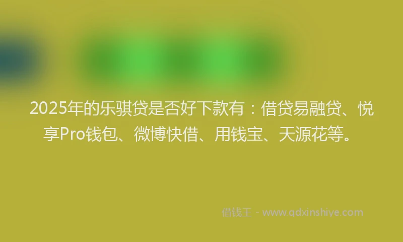 2025年的乐骐贷是否好下款有：借贷易融贷、悦享Pro钱包、微博快借、用钱宝、天源花等。