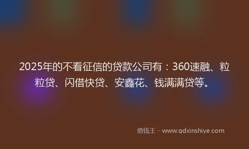 2025年的不看征信的贷款公司有：360速融、粒粒贷、闪借快贷、安鑫花、钱满满贷等。