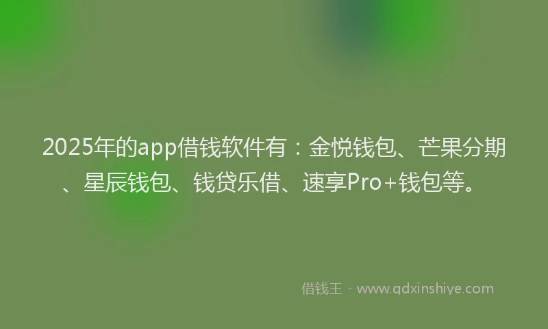 2025年的app借钱软件有：金悦钱包、芒果分期、星辰钱包、钱贷乐借、速享Pro+钱包等。