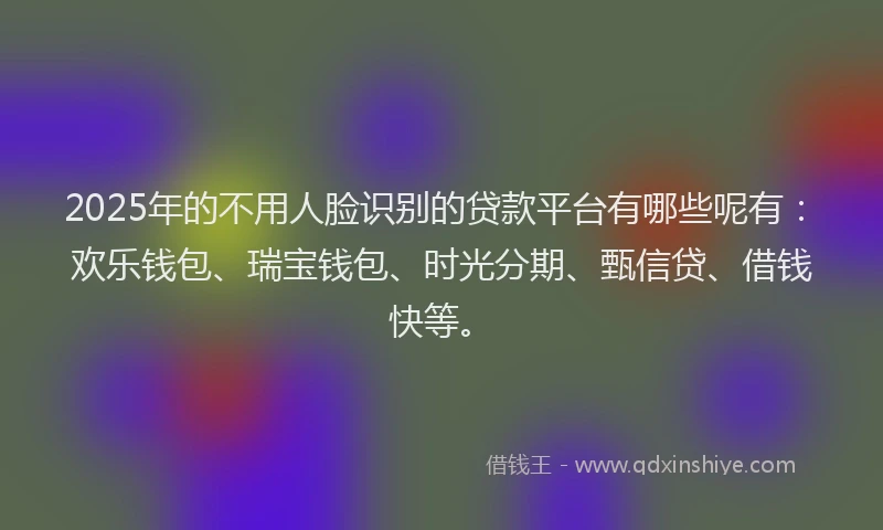 2025年的不用人脸识别的贷款平台有哪些呢有：欢乐钱包、瑞宝钱包、时光分期、甄信贷、借钱快等。